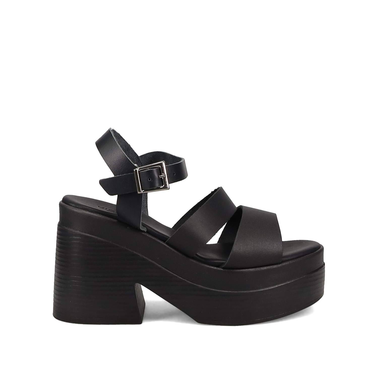 Μαύρο δερμάτινο chunky πέδιλο