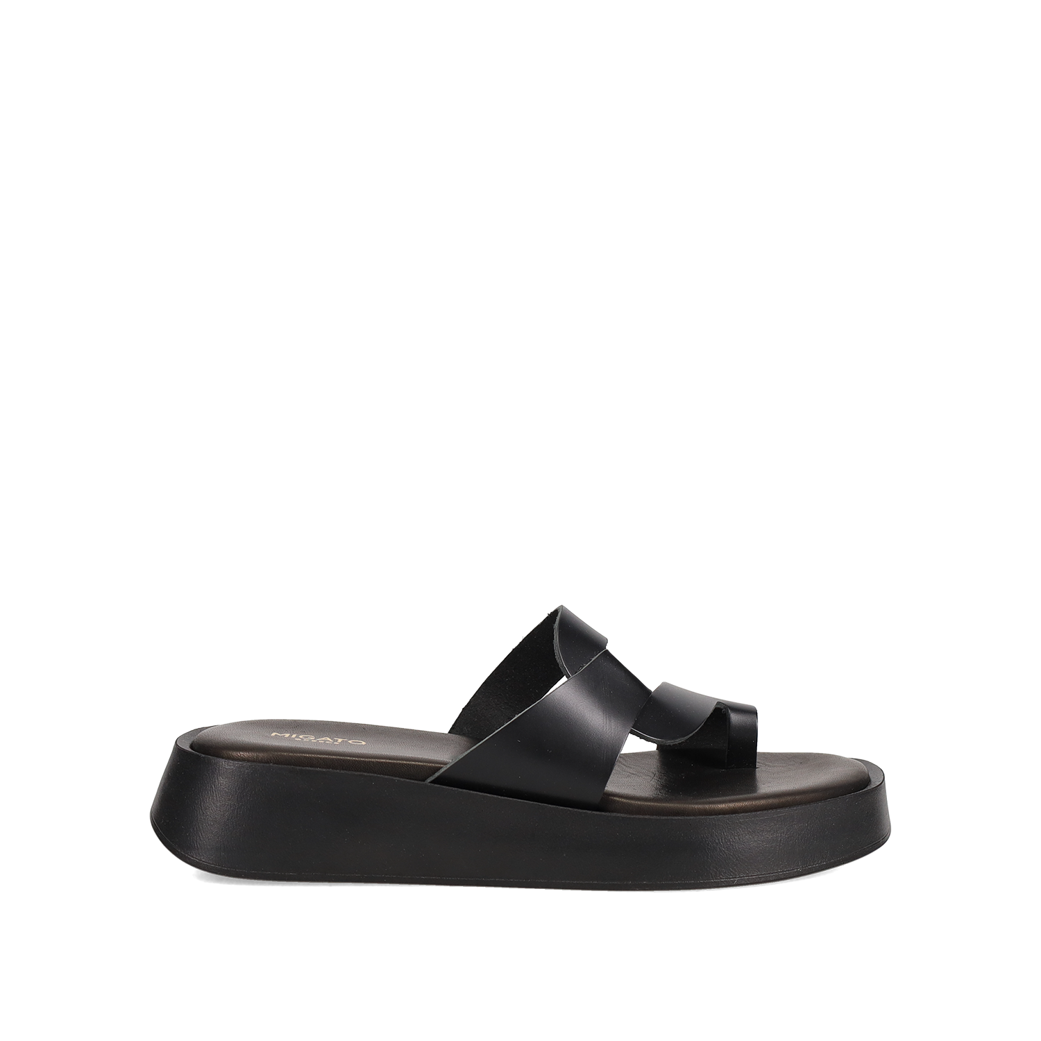 Μαύρο δερμάτινο flatform σανδάλι