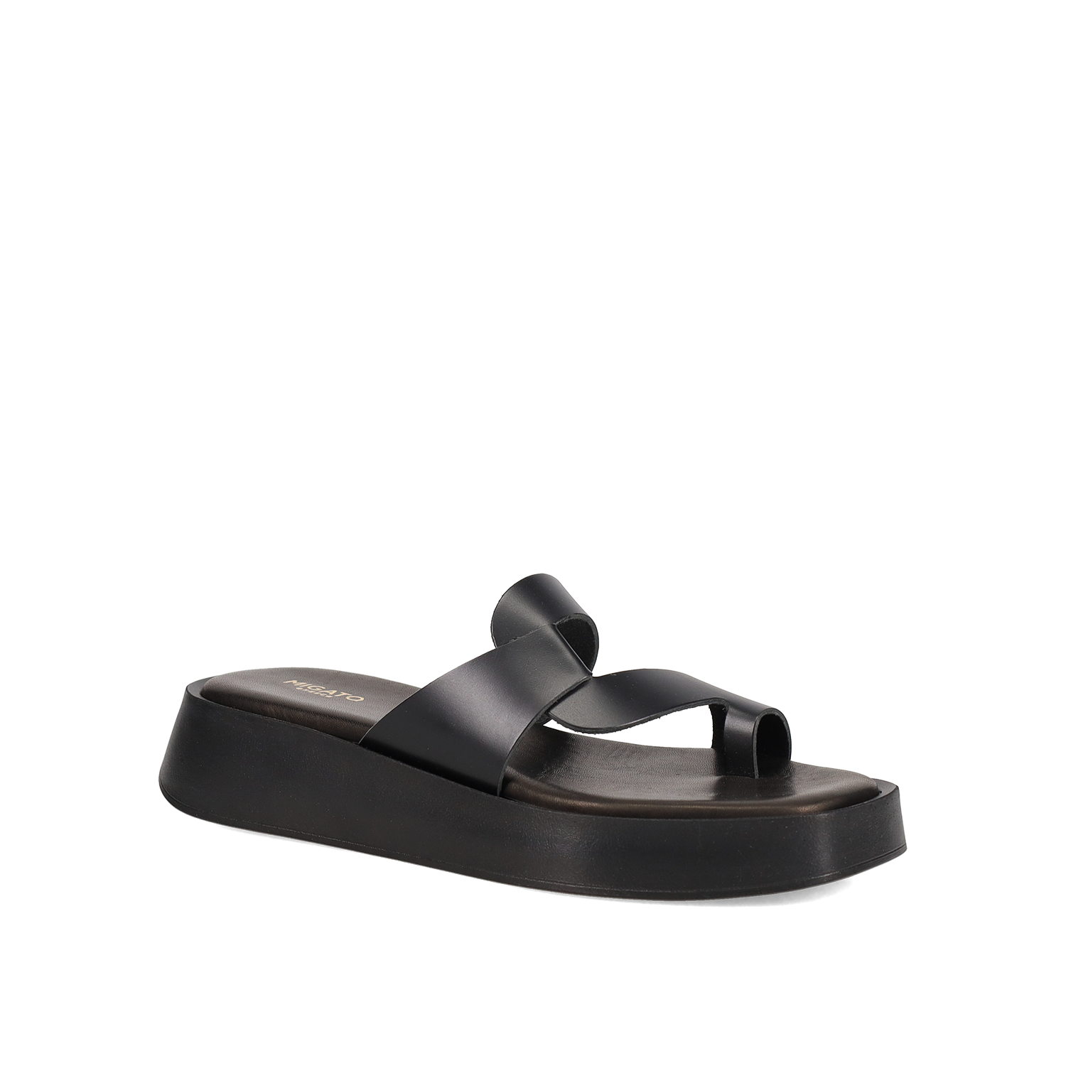 Μαύρο δερμάτινο flatform σανδάλι