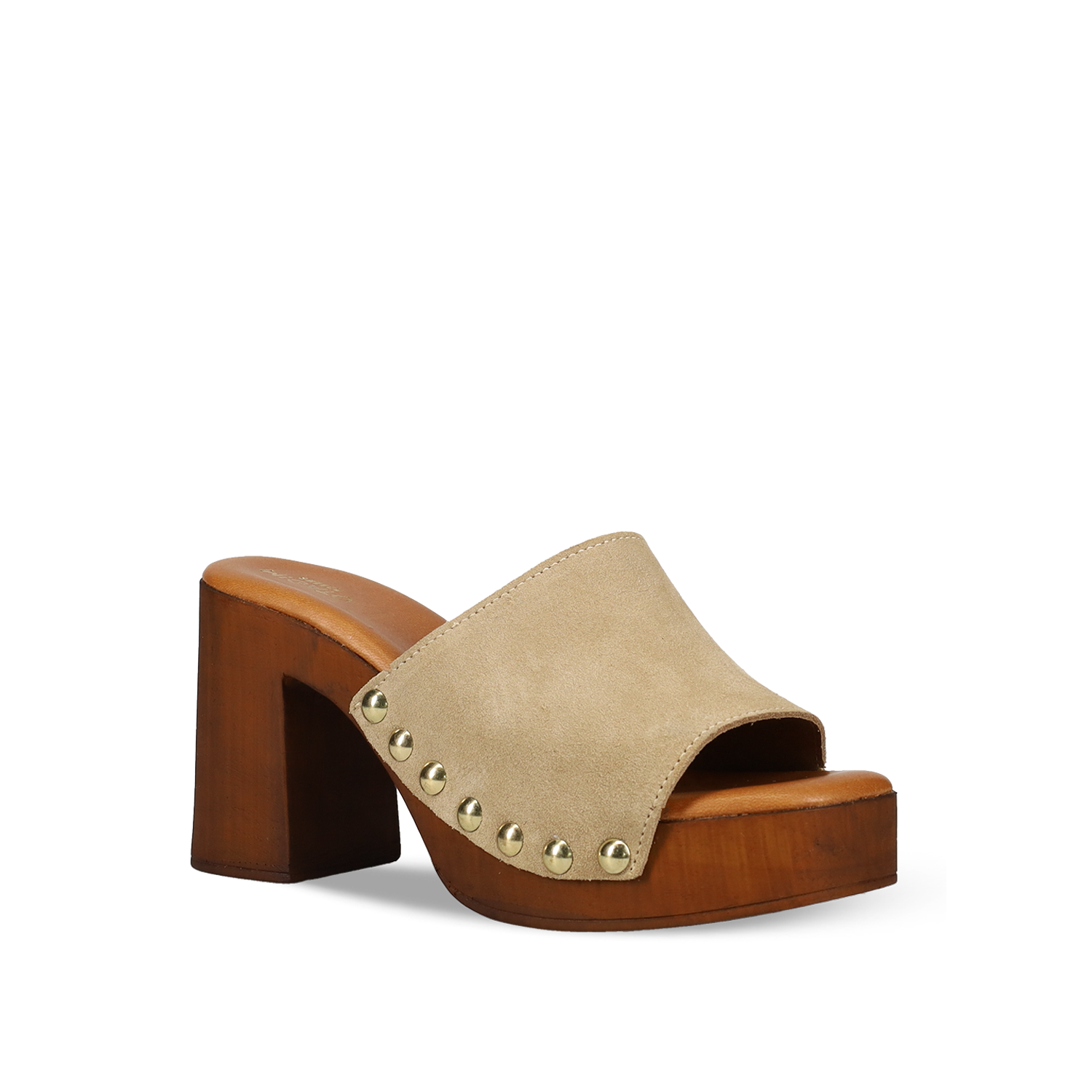 Μπεζ δερμάτινο mule τσόκαρο φωτογραφία