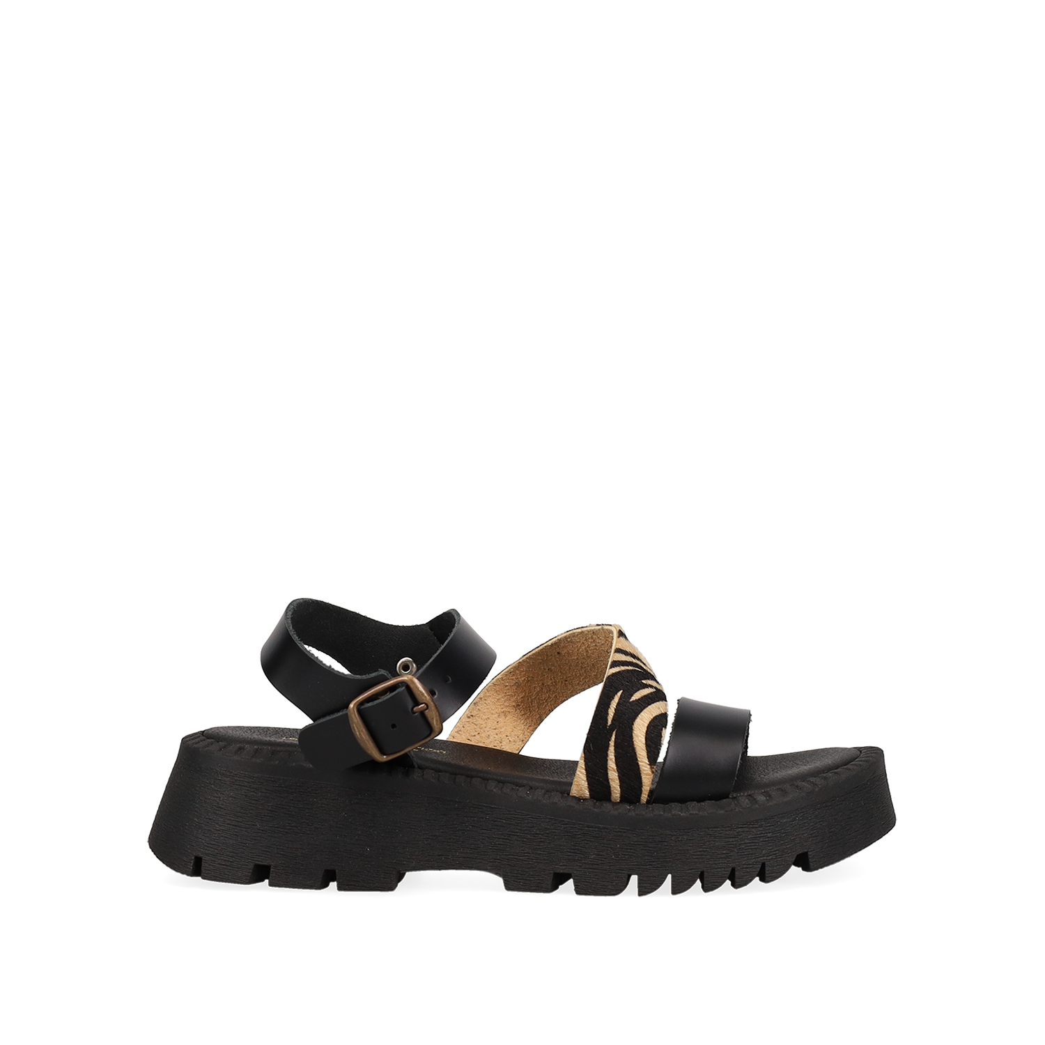 Μαύρο δερμάτινο flatform σανδάλι