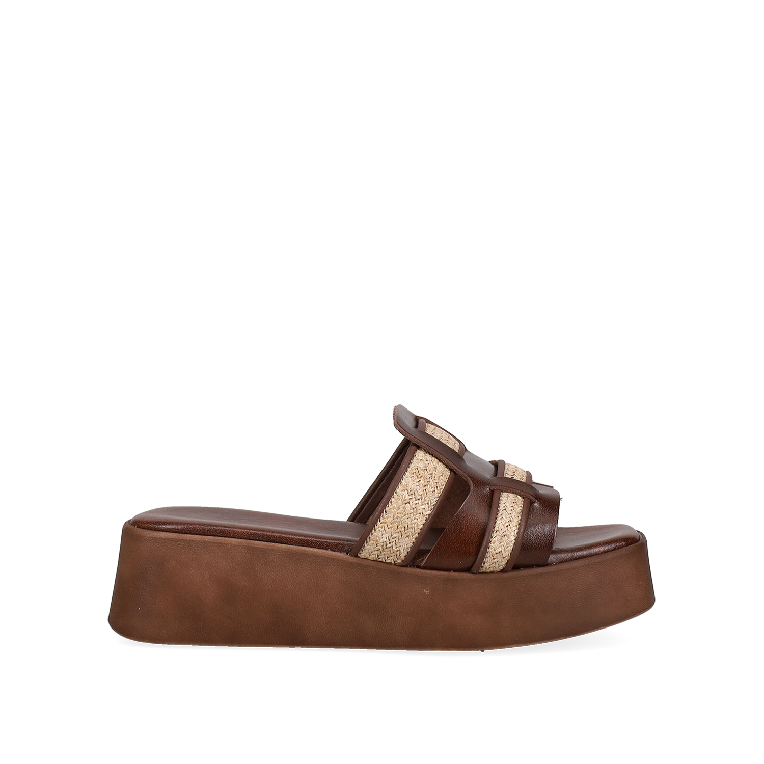 Καφέ δερμάτινη πλατφόρμα