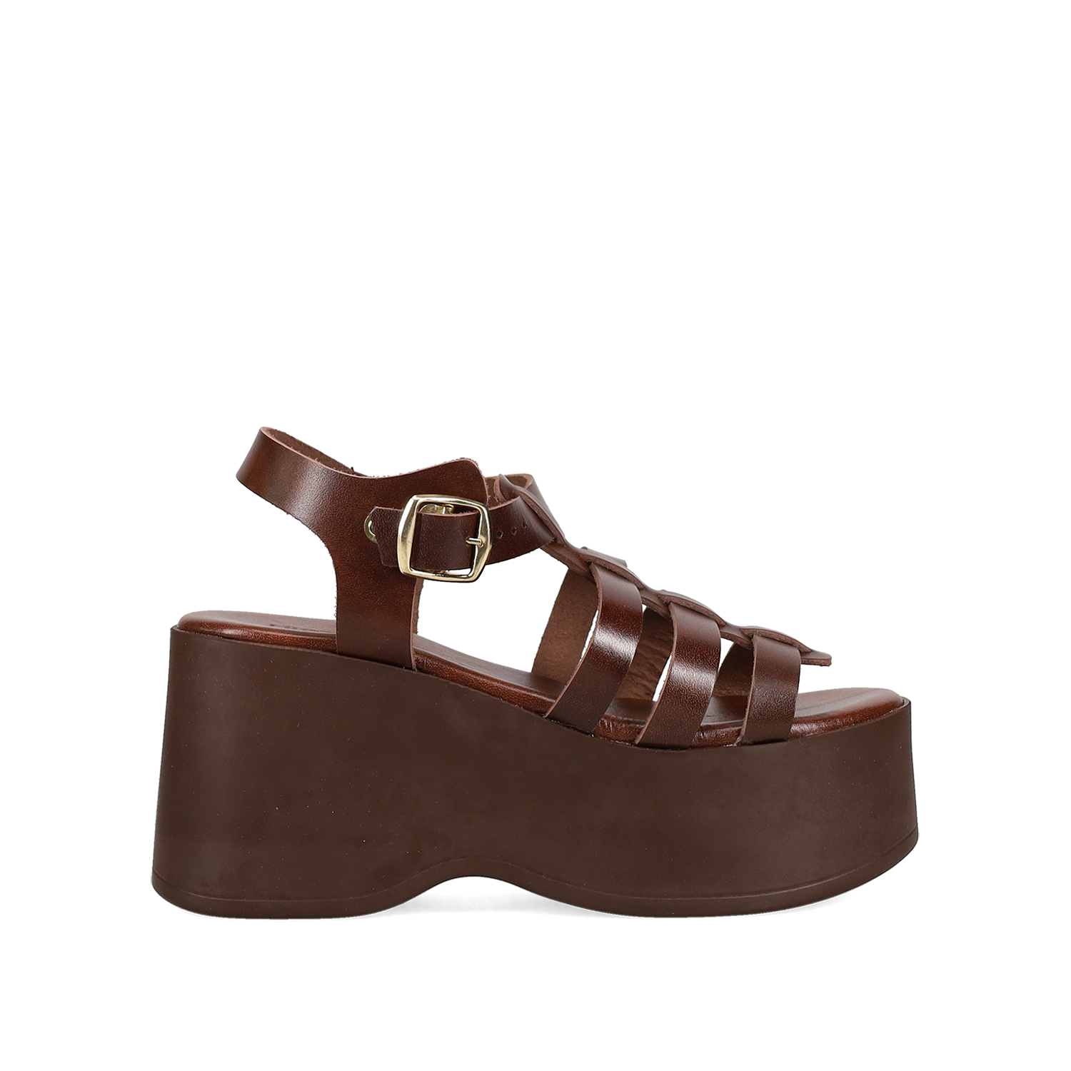 Καφέ δερμάτινη πλατφόρμα