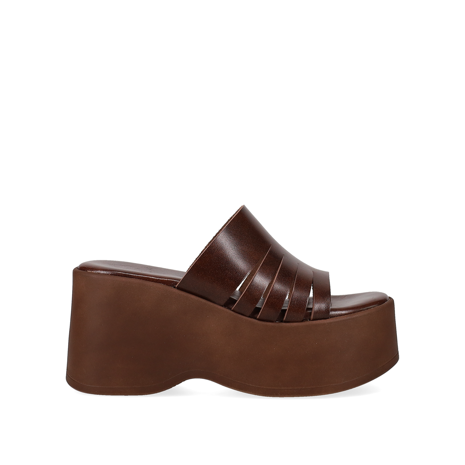 Καφέ δερμάτινη πλατφόρμα