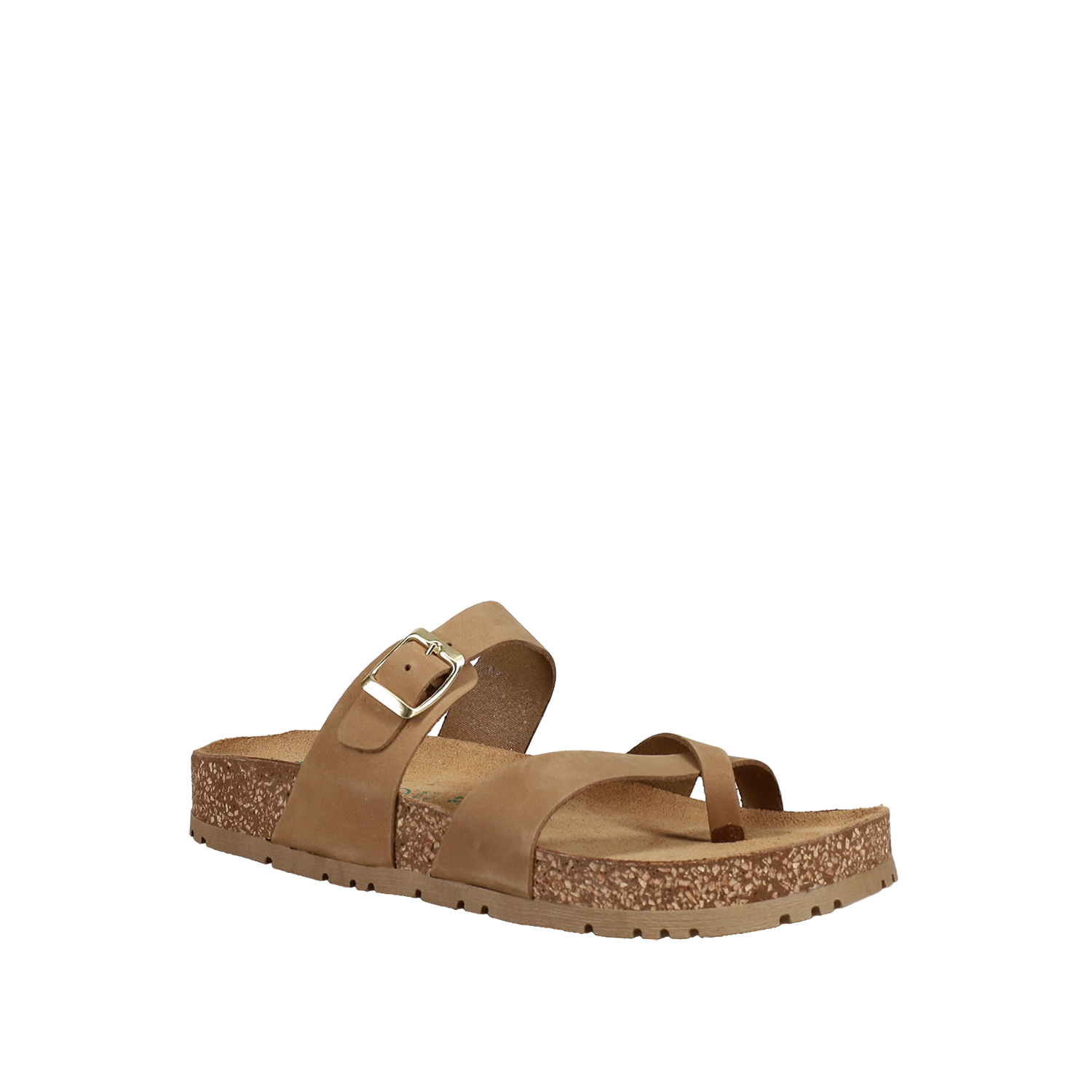 EASY WALK Taupe δερμάτινο footbed σανδάλι - 2