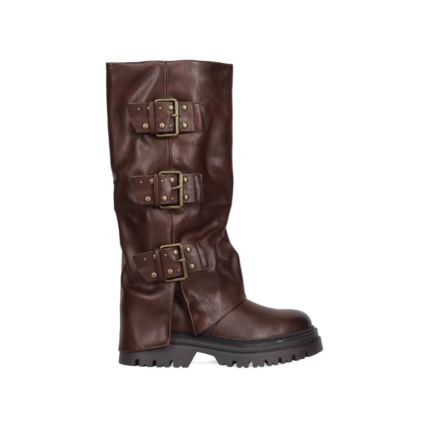 LA FLOR Καφέ biker μπότα με γκέτα