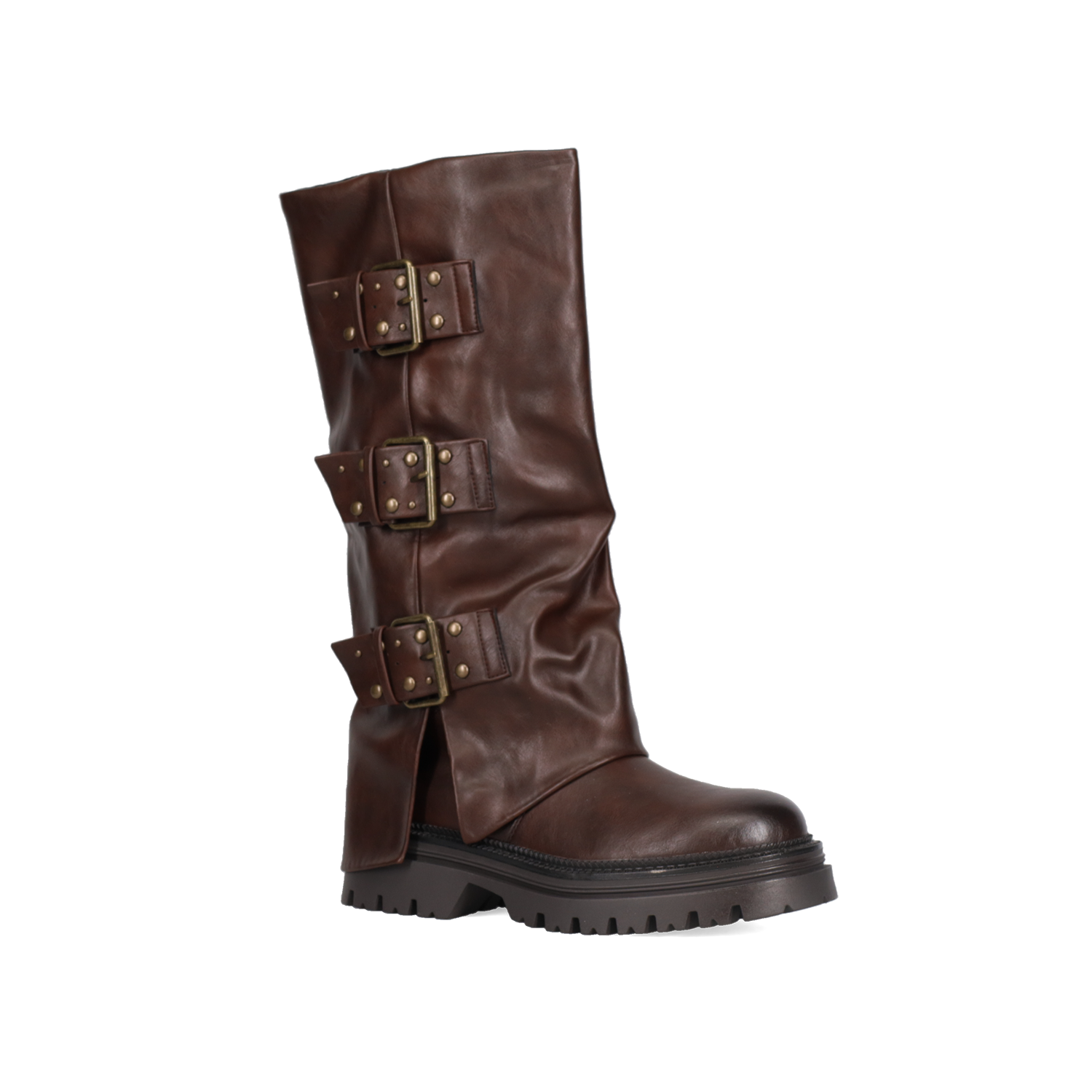 Καφέ biker μπότα με γκέτα φωτογραφία