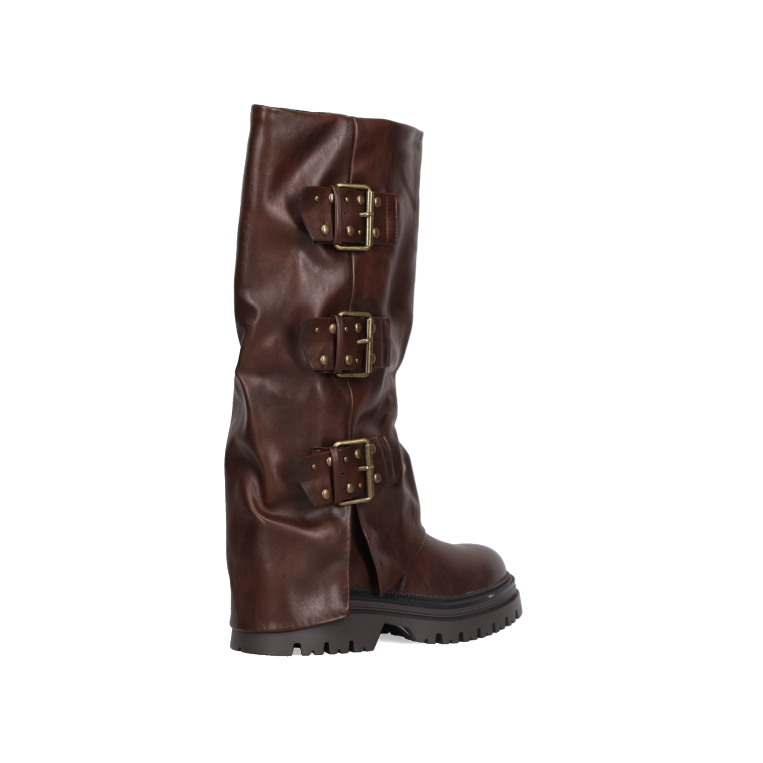 Καφέ biker μπότα με γκέτα φωτογραφία