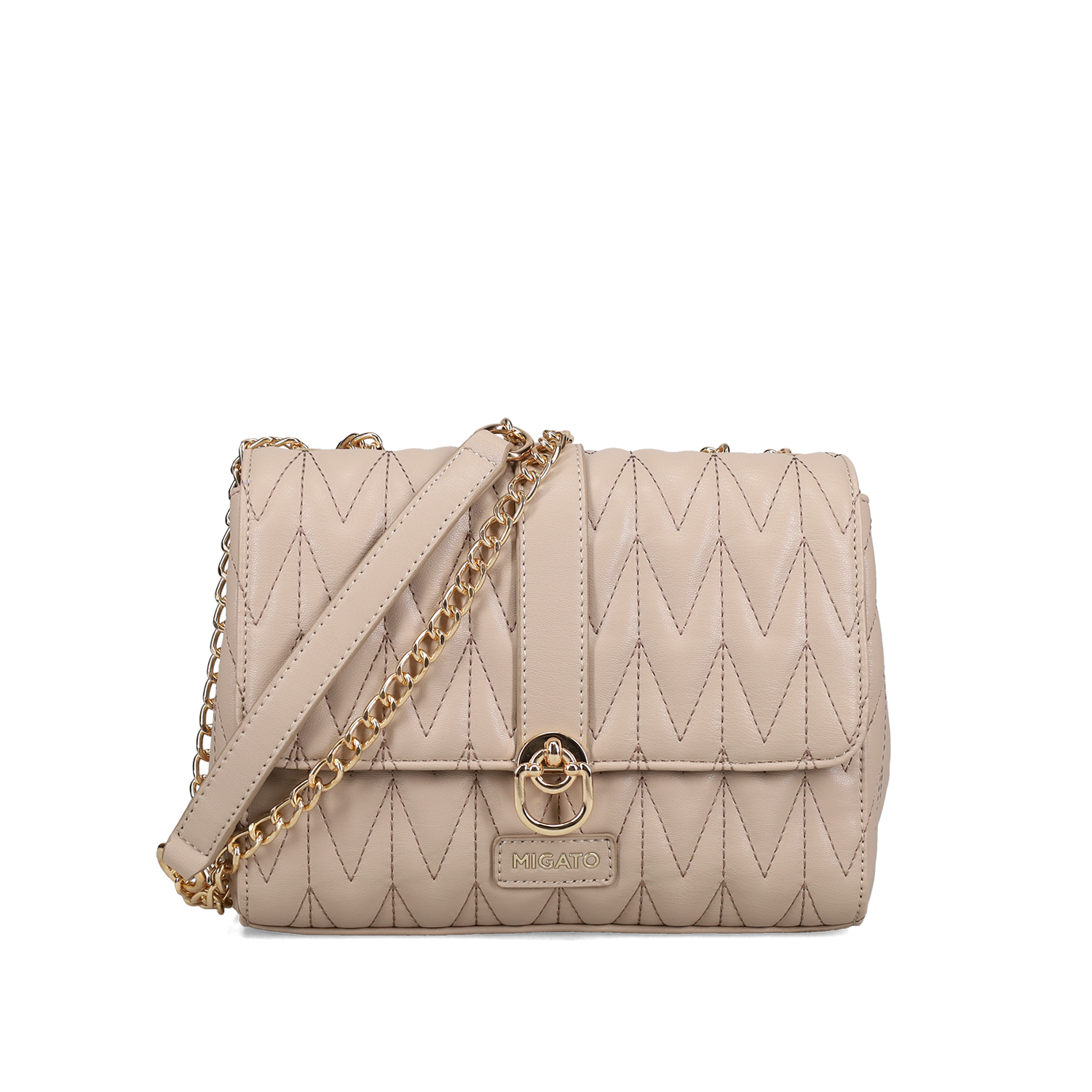 Μπεζ καπιτονέ τσάντα ώμου