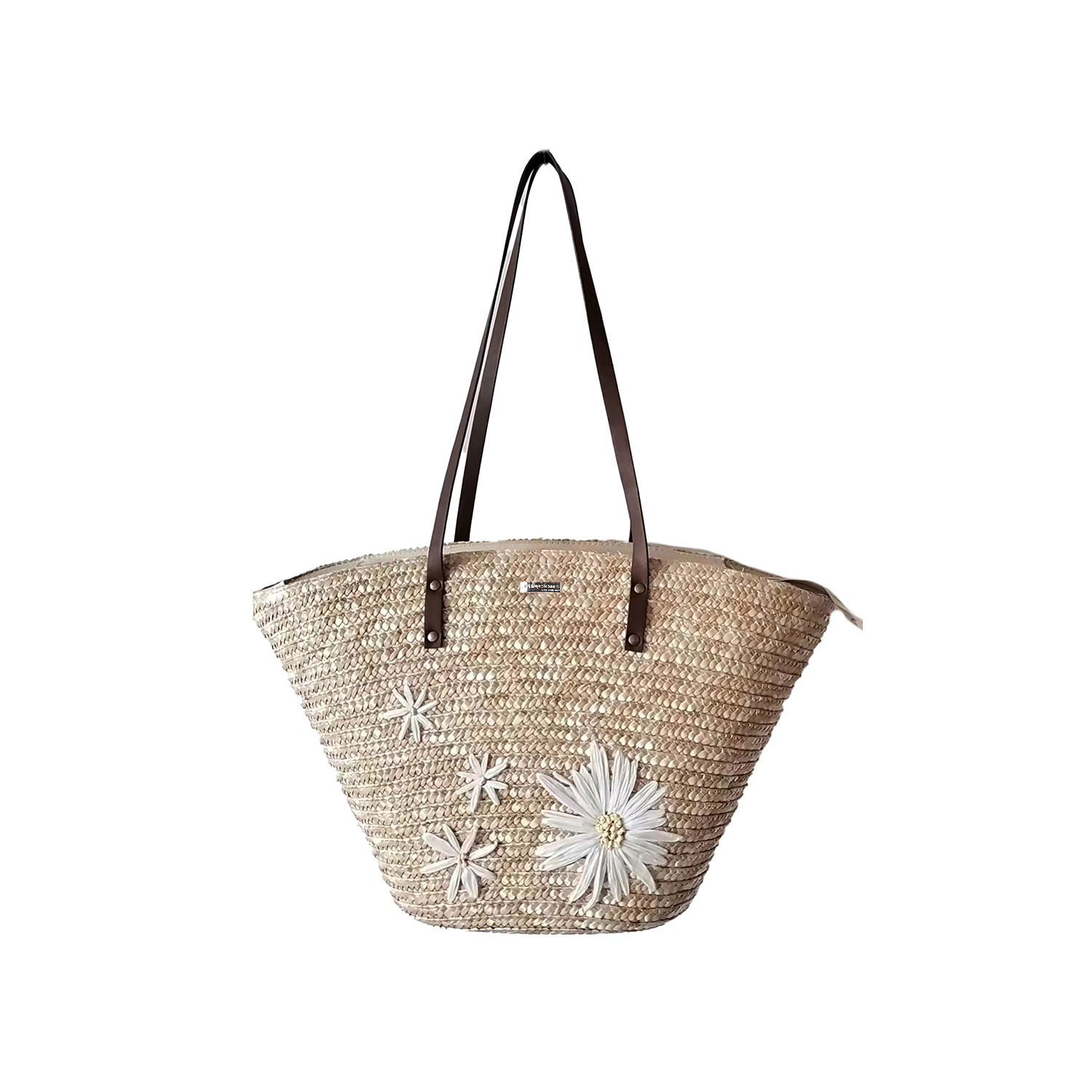 Μπεζ ψάθινη τσάντα ώμου