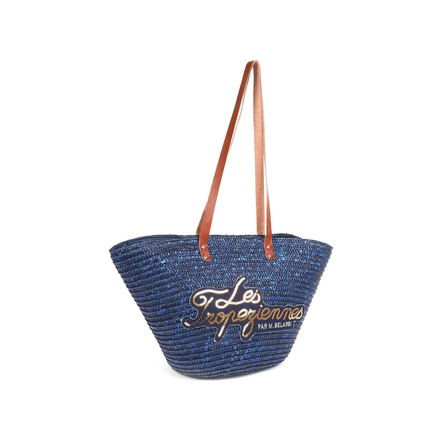 Μπλε ψάθινη τσάντα ώμου φωτογραφία