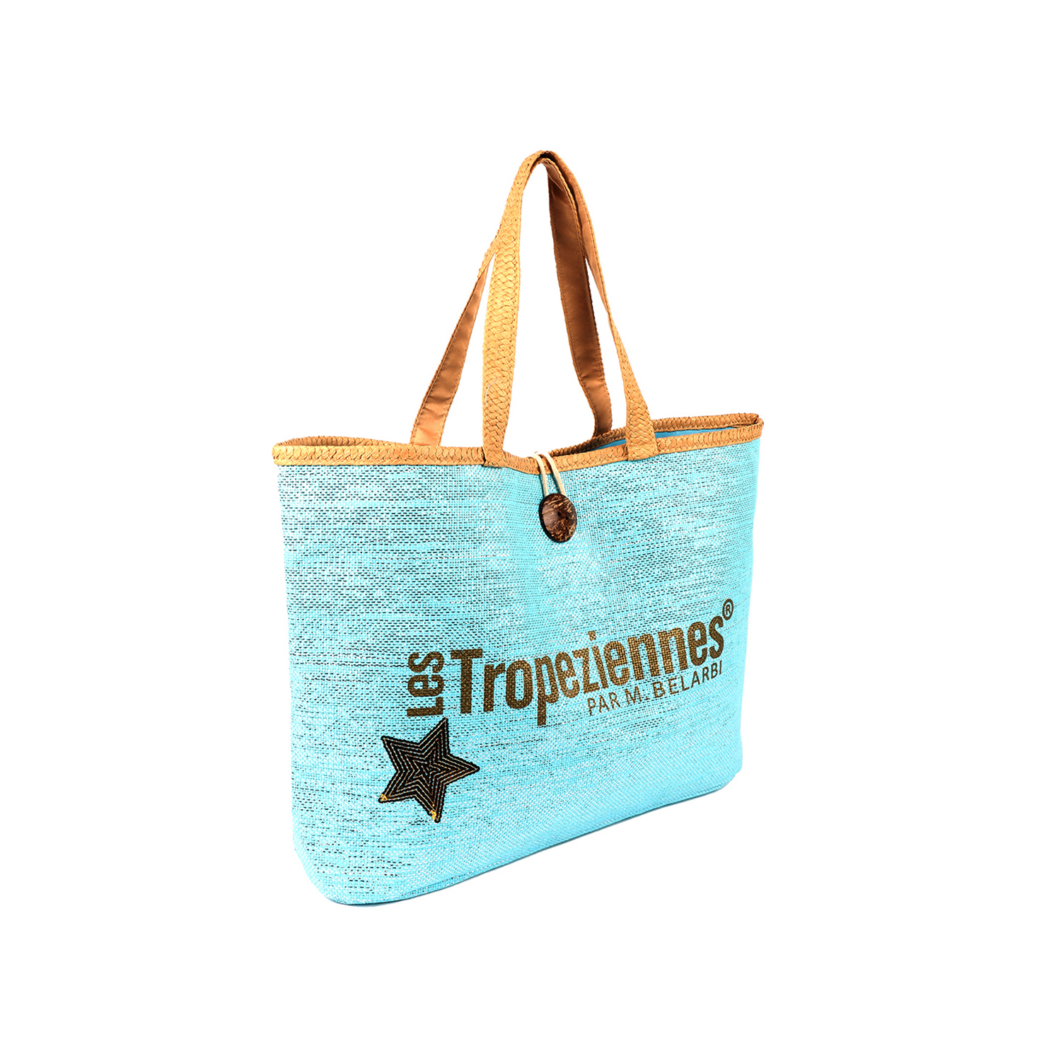 Γαλάζια ψάθινη τσάντα ώμου φωτογραφία