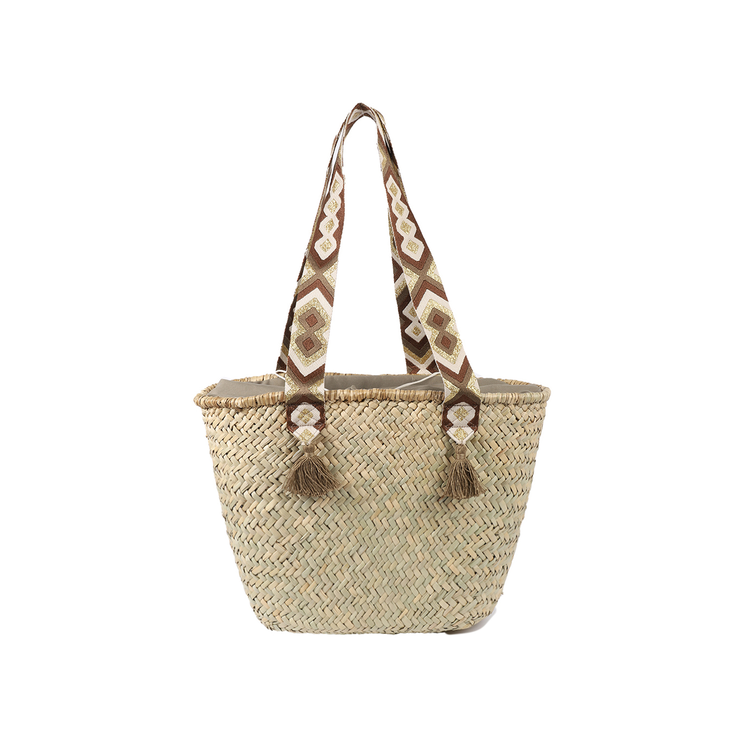 Μπεζ ψάθινη τσάντα ώμου φωτογραφία