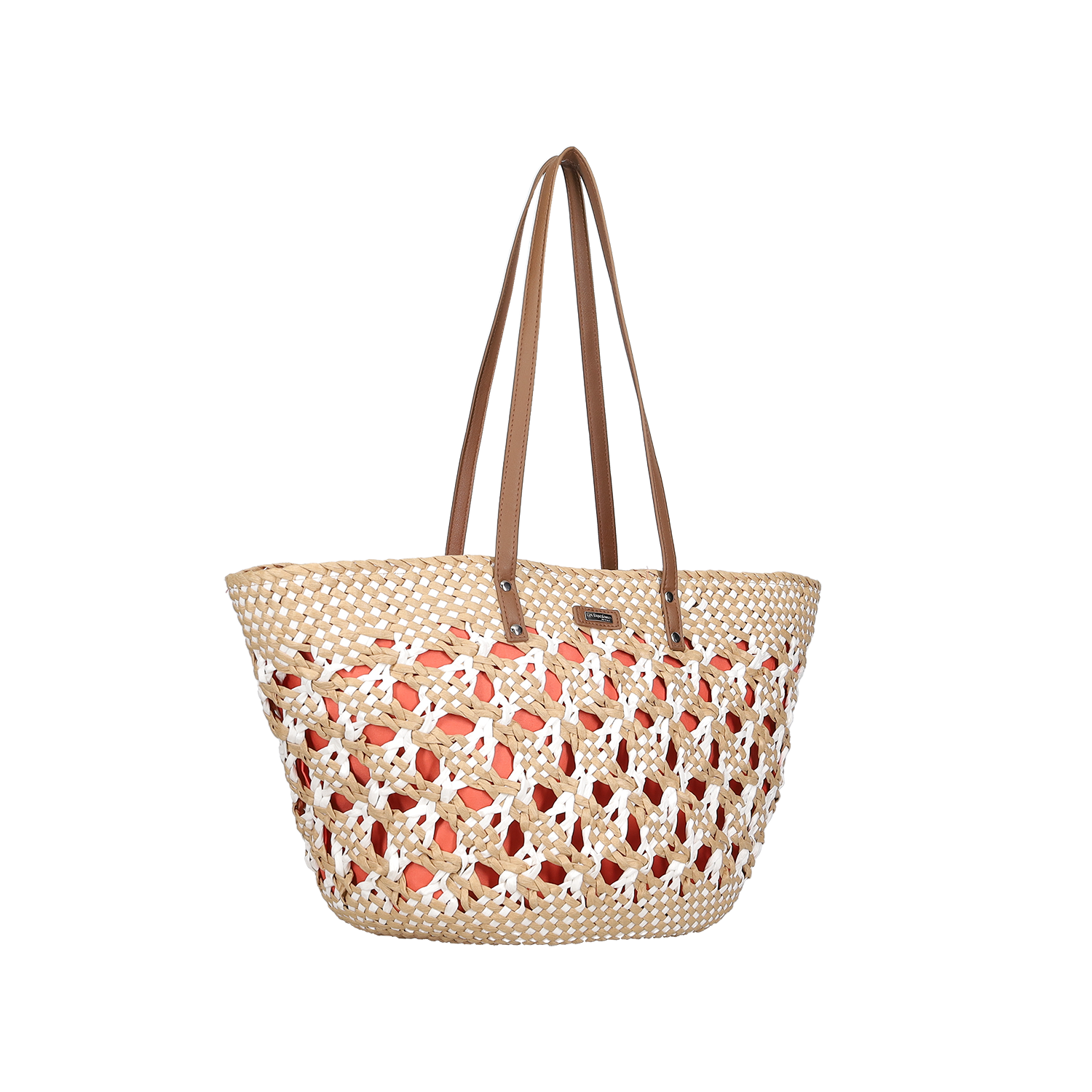 Μπεζ ψάθινη τσάντα ώμου φωτογραφία