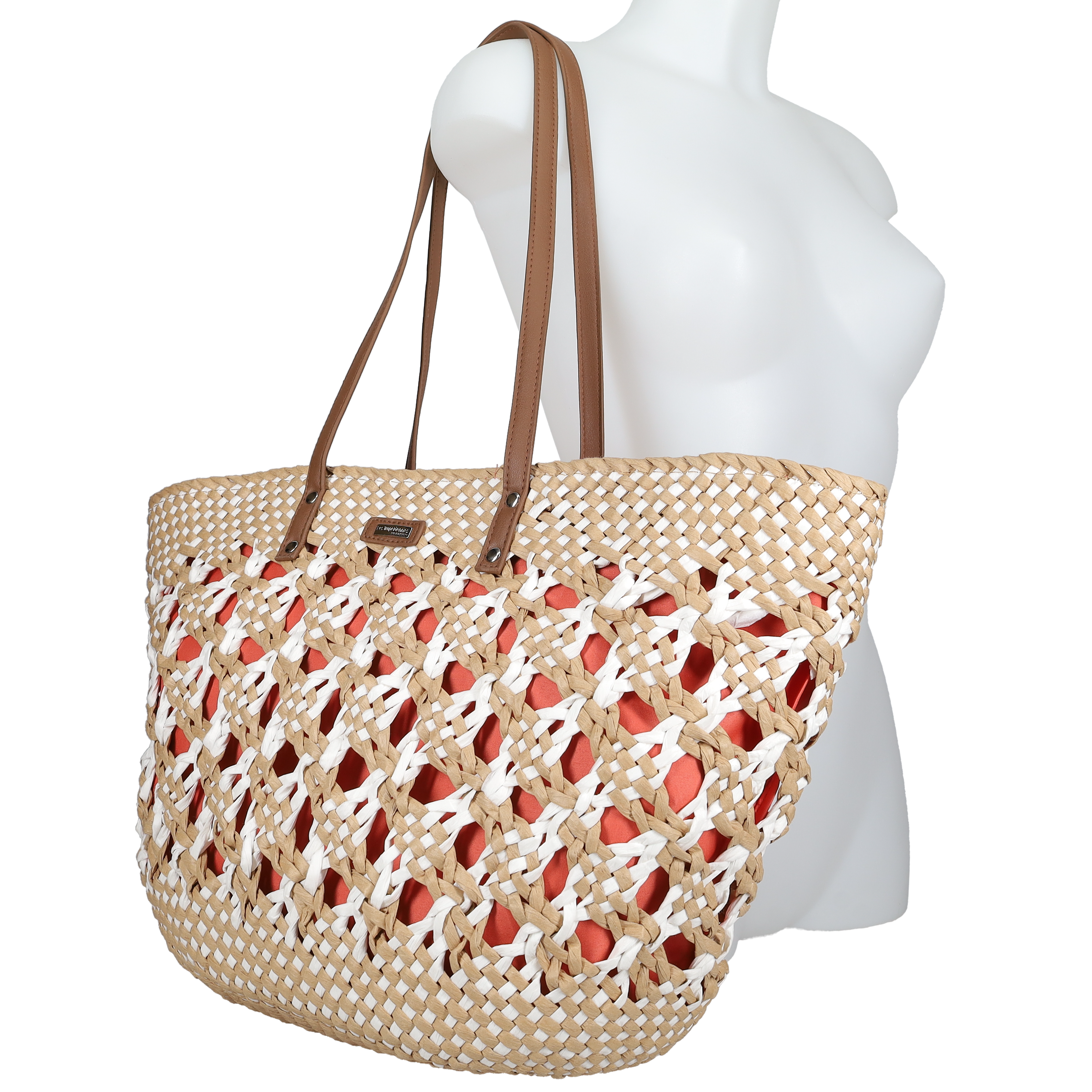 Μπεζ ψάθινη τσάντα ώμου φωτογραφία