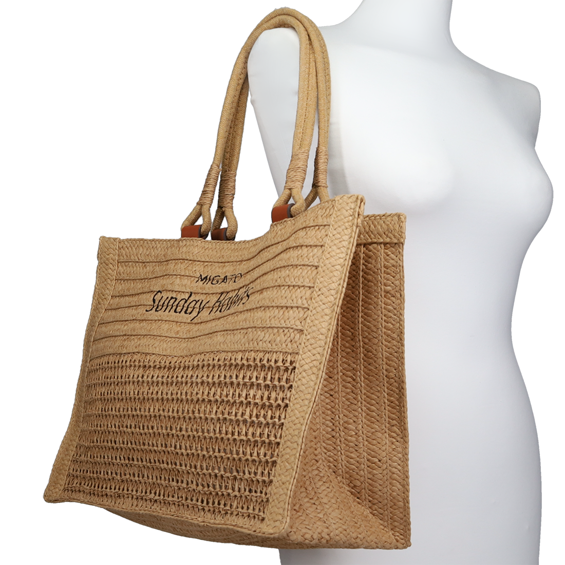 Μπεζ ψάθινη τσάντα ώμου φωτογραφία