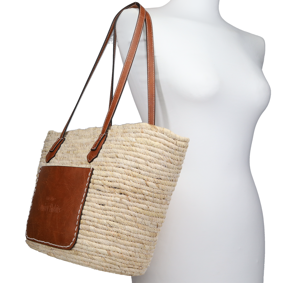 Μπεζ ψάθινη τσάντα ώμου φωτογραφία