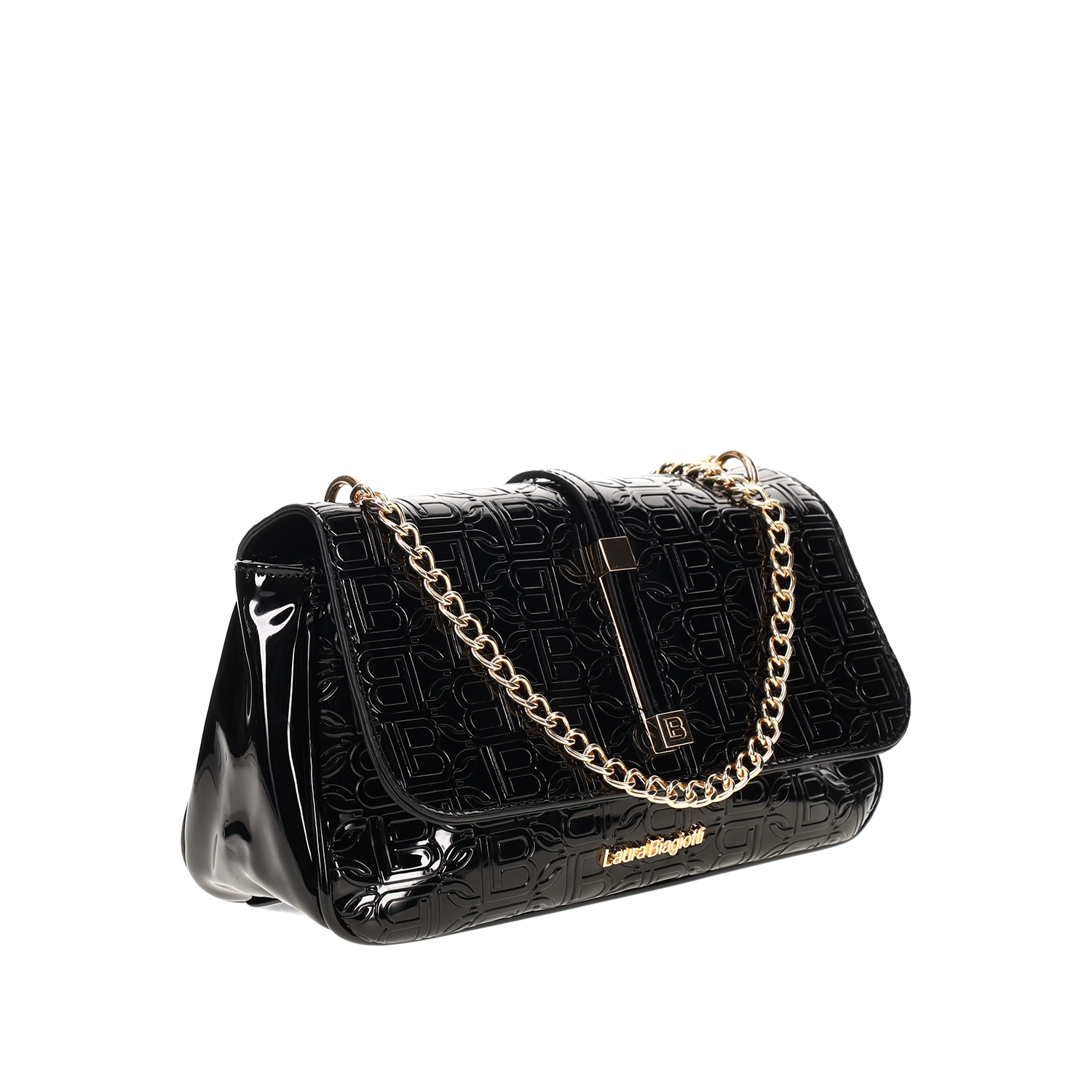 Μαύρη τσάντα ώμου λουστρίνι φωτογραφία