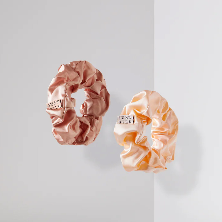 Mεγαλα μεταξωτά scrunchies σε ροζ και ροδακινί