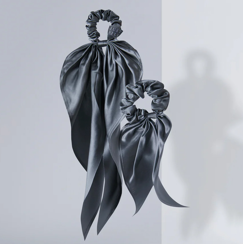 Γκρι μεταξωτά λαστιχάκια με κορδέλα