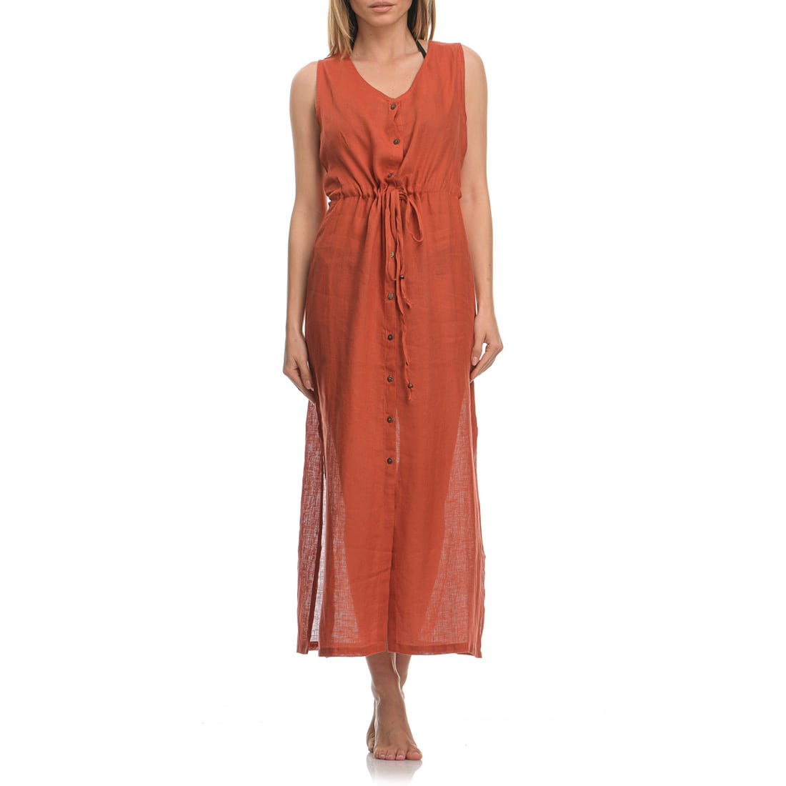 Κεραμιδί λινό φόρεμα παραλίας φωτογραφία