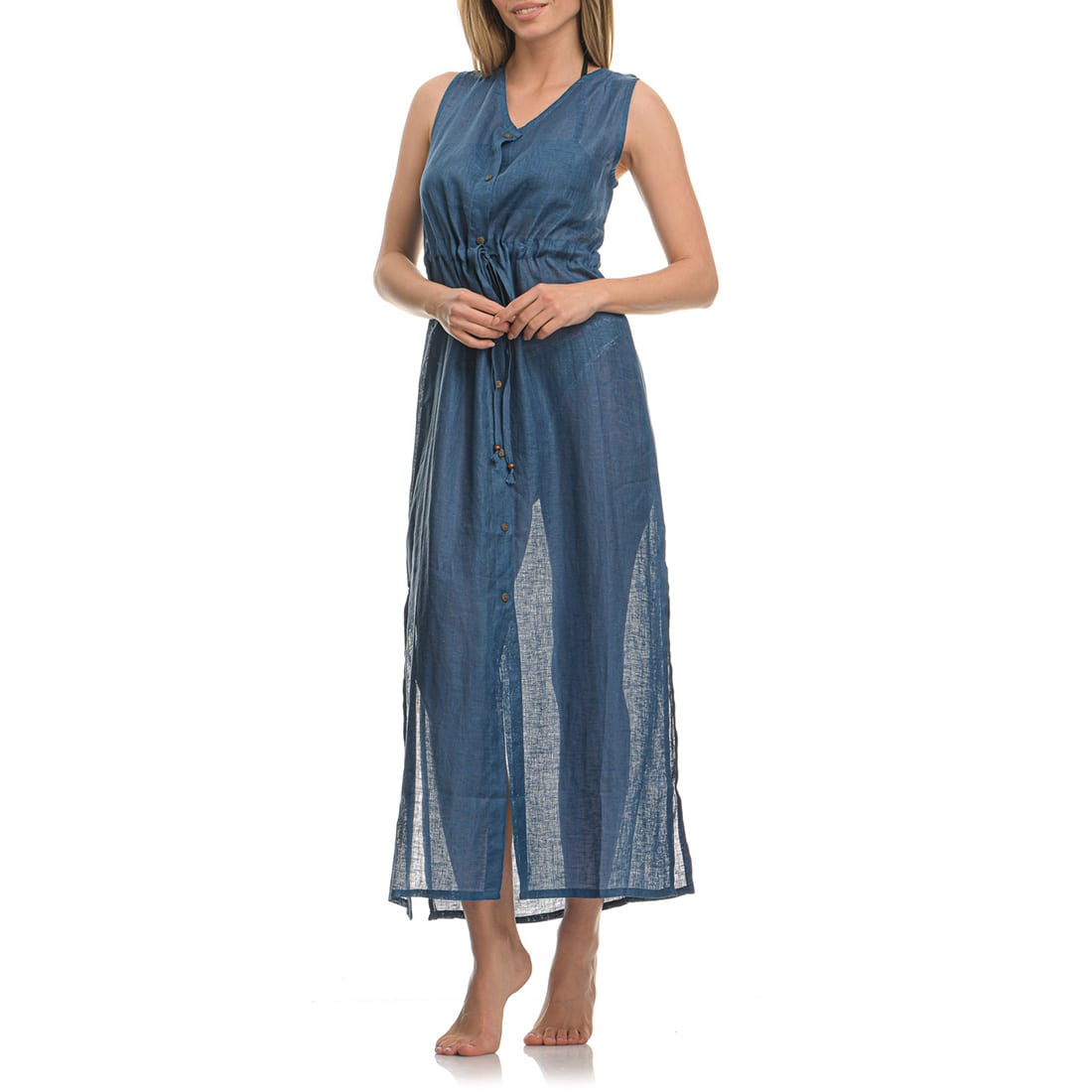 Μπλε λινό φόρεμα παραλίας φωτογραφία