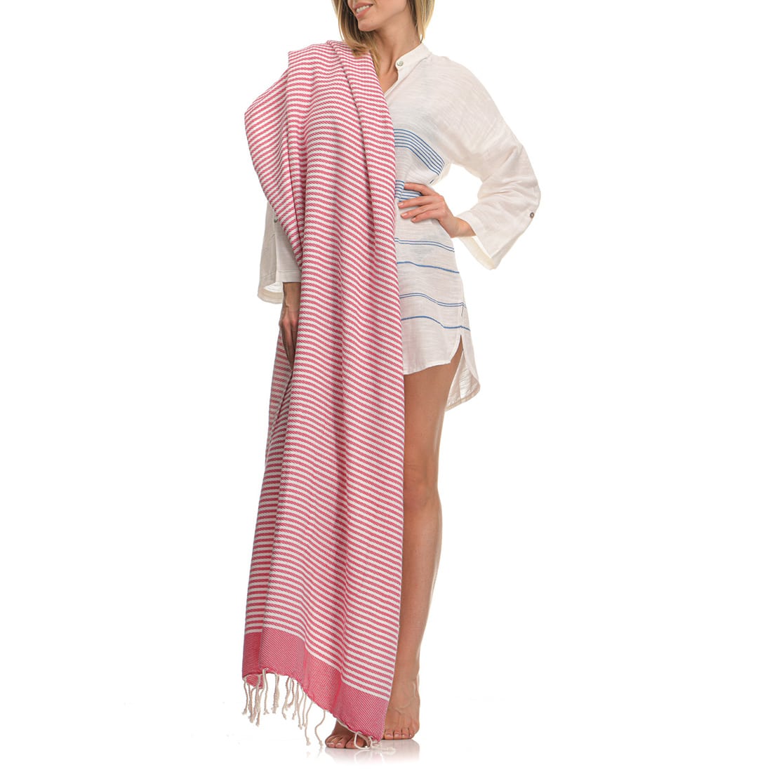 Ροζ ριγέ πετσέτα θαλάσσης φωτογραφία