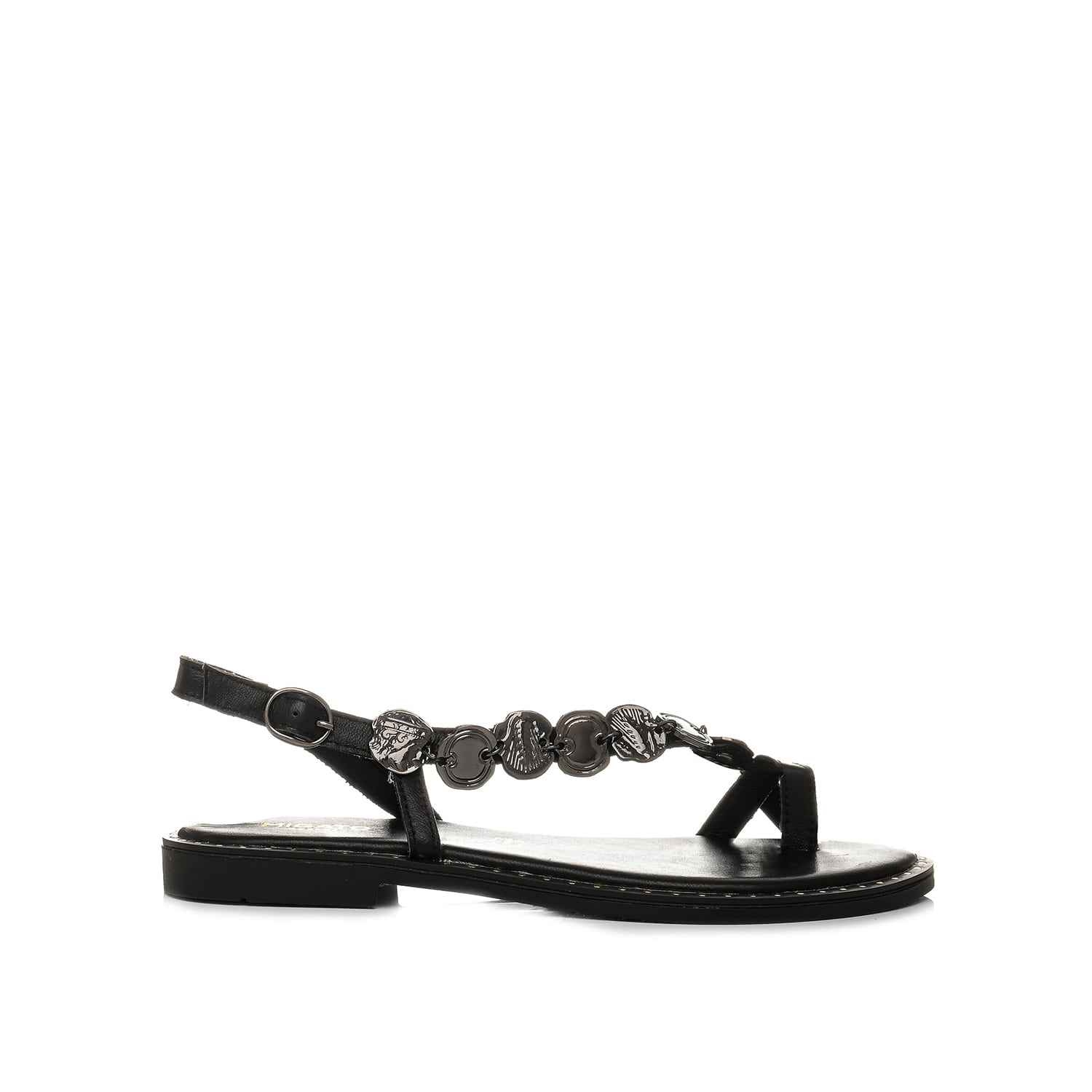 Μαύρο δερμάτινο σανδάλι με διακόσμηση