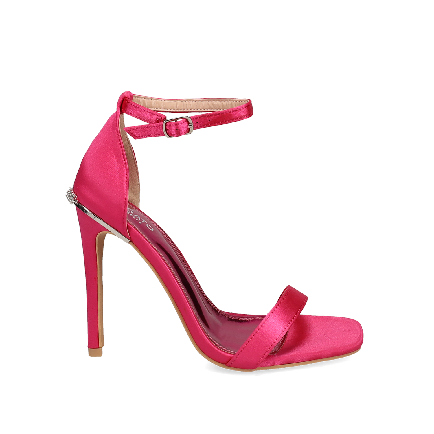 MIGATO - ΣΗΜΑΝΤΙΚΟ: Σε περίπτωση διαφοράς τιμής από το κατάστημα ισχύει παντα και μόνο η τιμή του καταστήματος Φούξια σατέν ψηλοτάκουνο πέδιλο