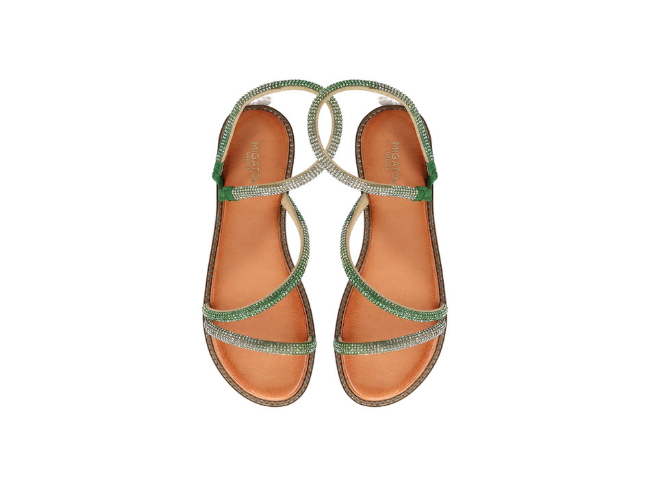 Green sandal wiith rhinestones