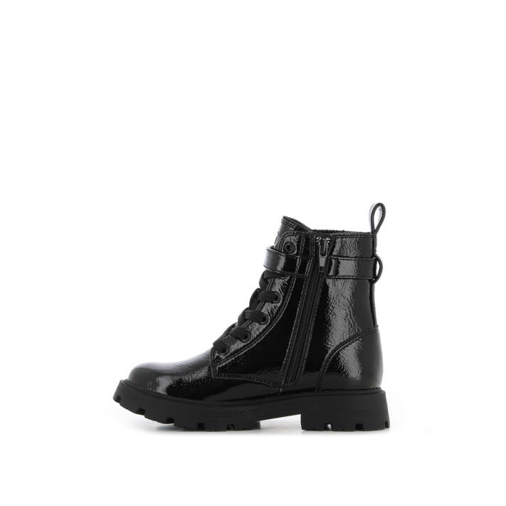 Kids black patent army bootie