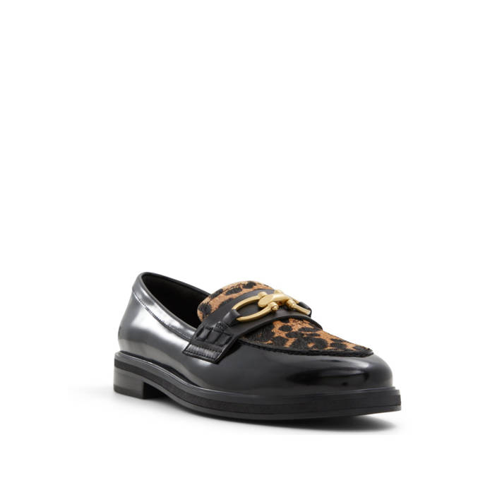 Black animal print leather loafer BISSOM