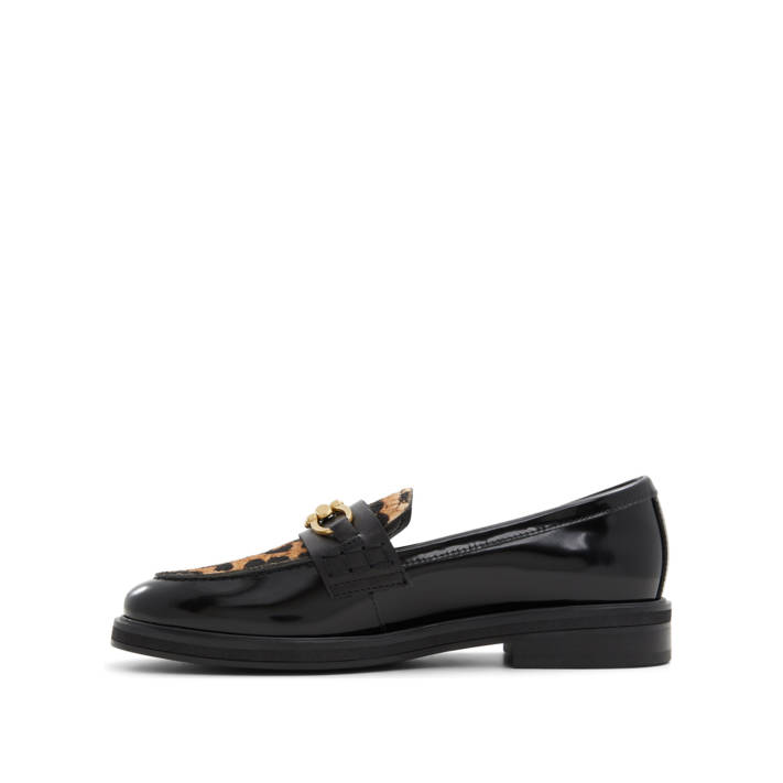 Black animal print leather loafer BISSOM