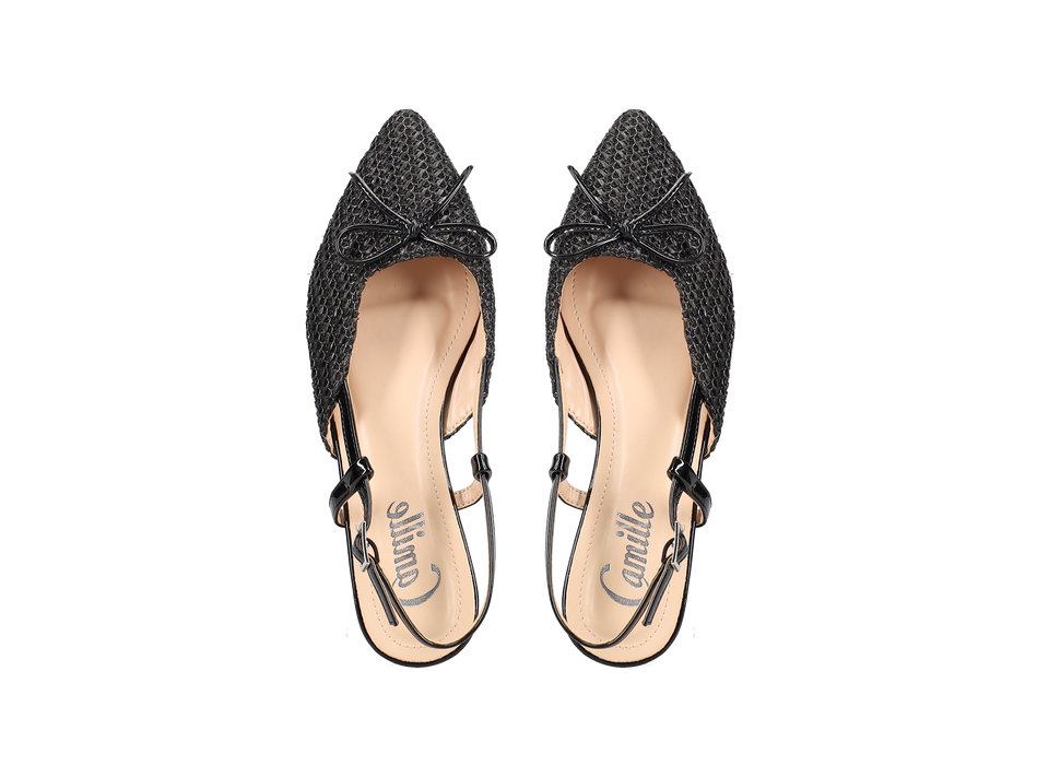 Black straw ballerina