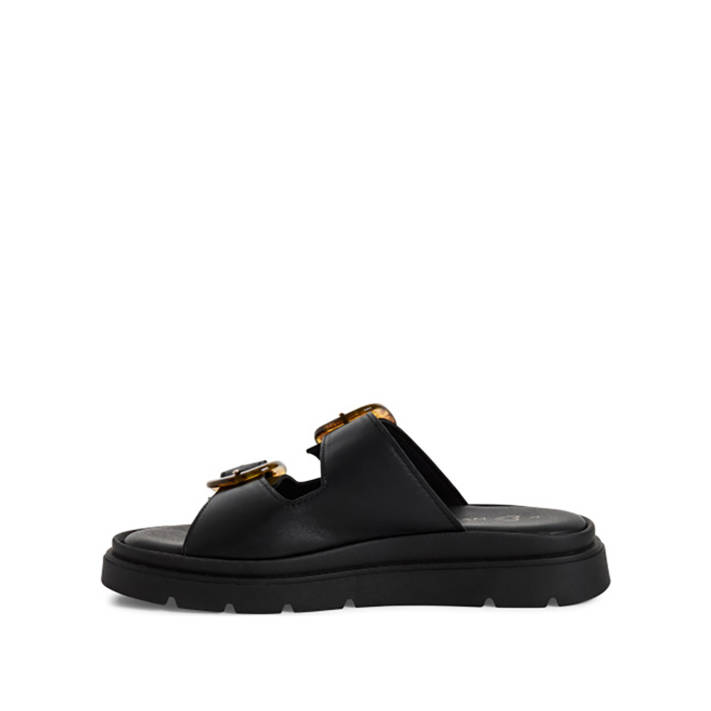 Μαύρο δερμάτινο footbed σανδάλι