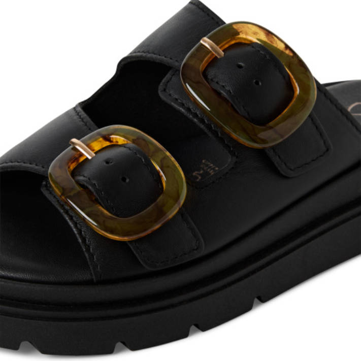 Μαύρο δερμάτινο footbed σανδάλι