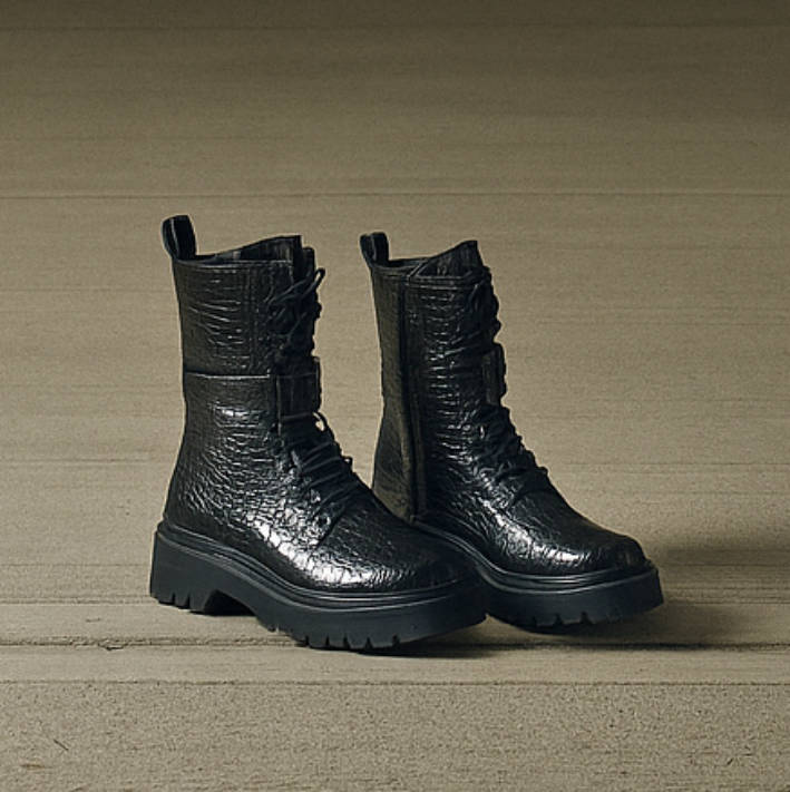 Black croc army bootie