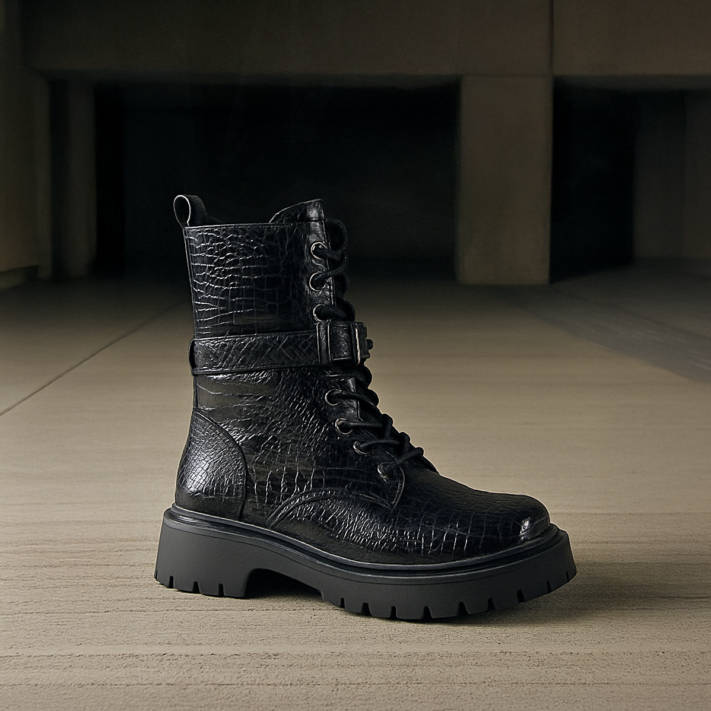 Black croc army bootie