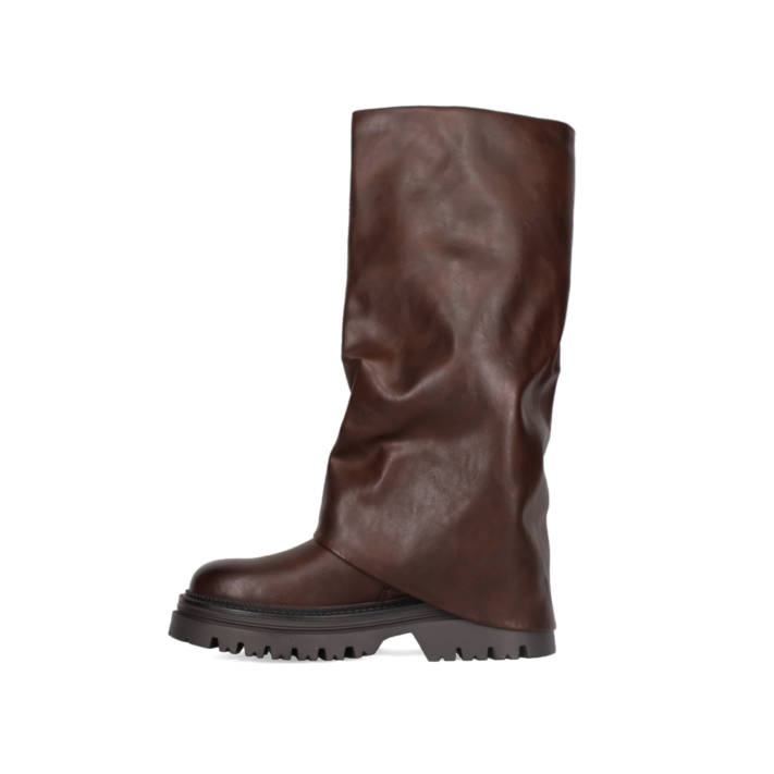 Brown biker boot with gaiter