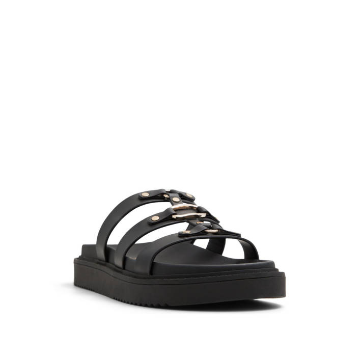 Μαύρο δερμάτινο footbed σανδάλι MARIESOLEIL