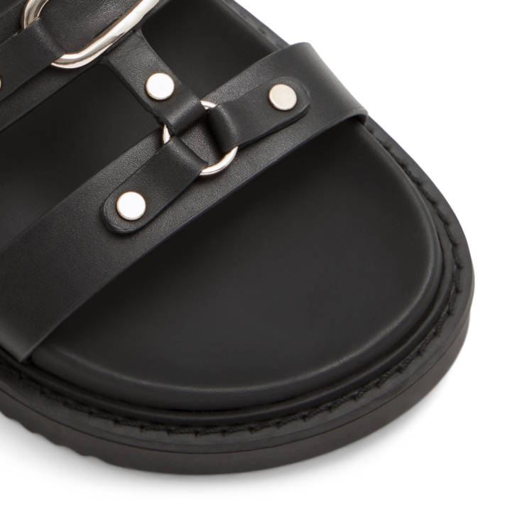 Μαύρο δερμάτινο footbed σανδάλι MARIESOLEIL