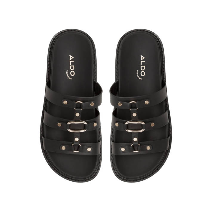 Μαύρο δερμάτινο footbed σανδάλι MARIESOLEIL