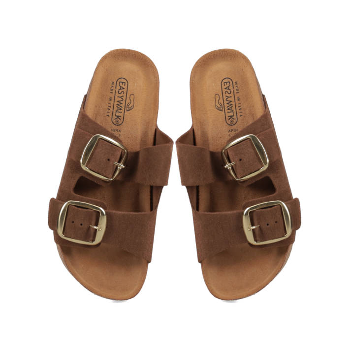 Brown leather footbed wedge sandal