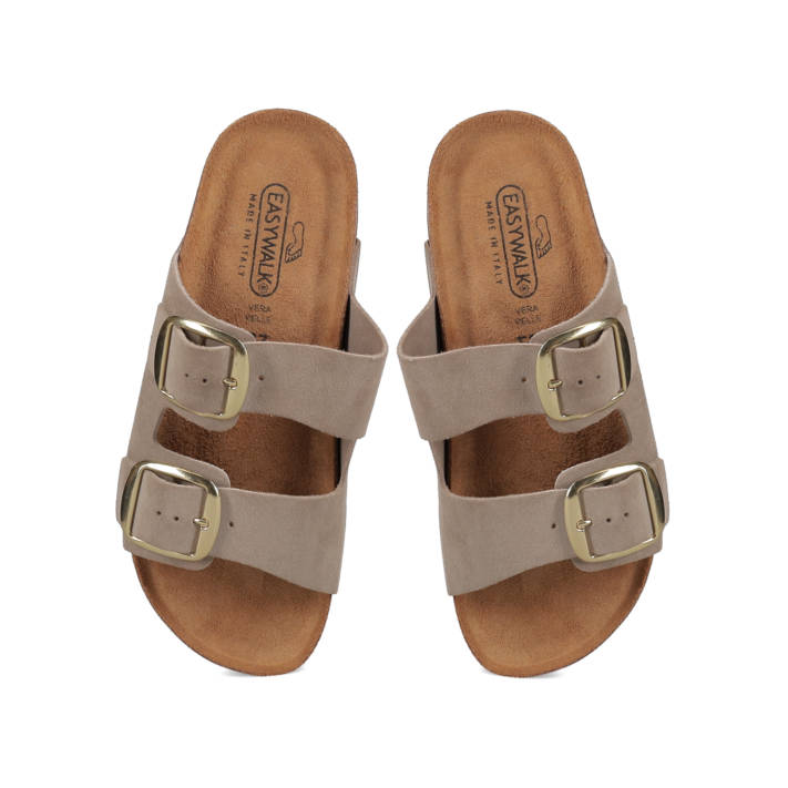 Beige leather footbed wedge sandal