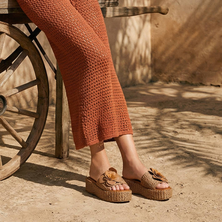 Καφέ flatform σανδάλι