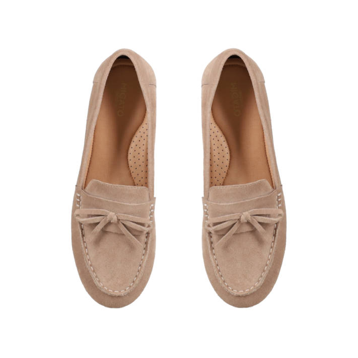 Beige leather suede moccasin