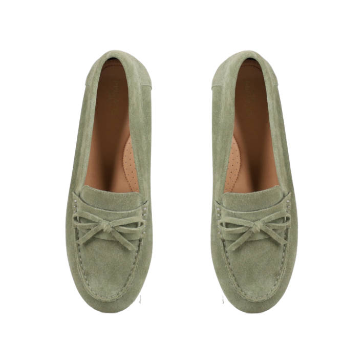 Mint green leather suede moccasin