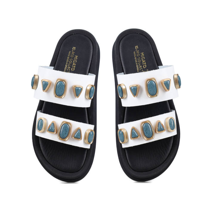 Λευκό δερμάτινο footbed σανδάλι