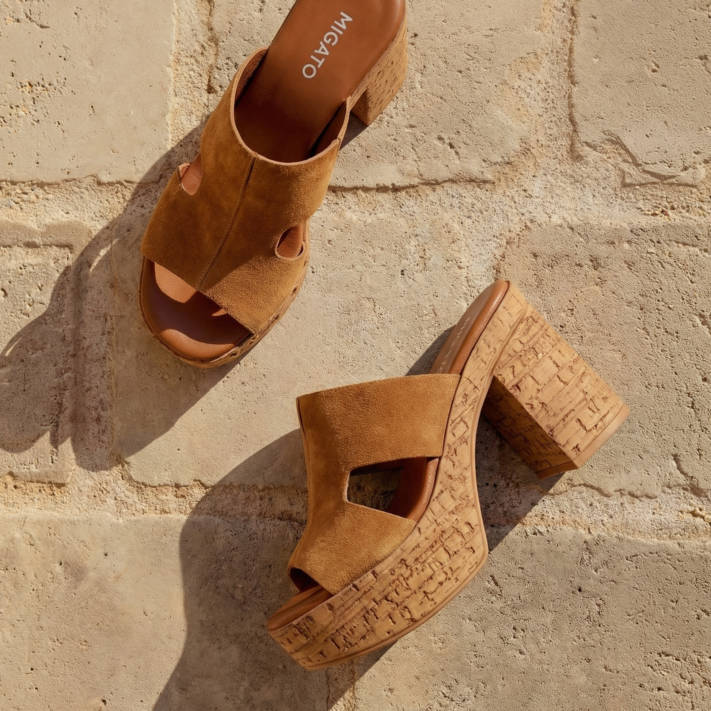 Καμηλό δερμάτινο mule τσόκαρο