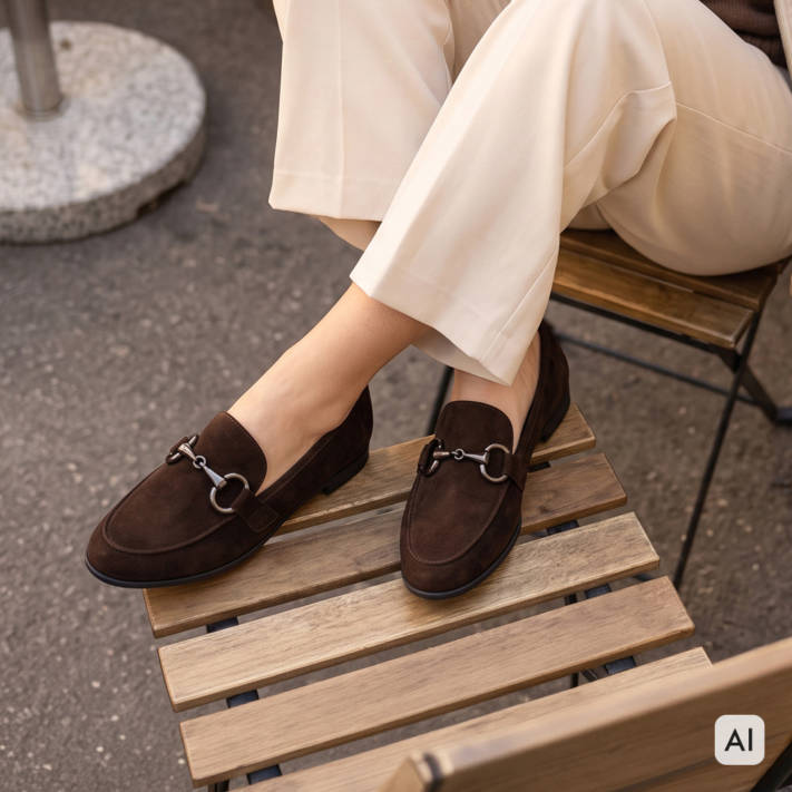 Καφέ σουέντ δερμάτινο loafer